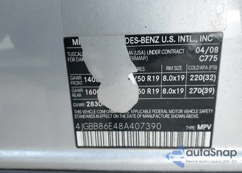 2008 Mercedes-Benz Ml 350 4Matic z USA, uszkodzony, nr VIN 4JGBB86E48A407390